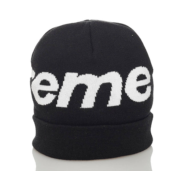 シュプリーム Big Logo Beanie ブラック ホワイト コットン カシミヤ ニットキャップ メンズ Supreme 【中古】
