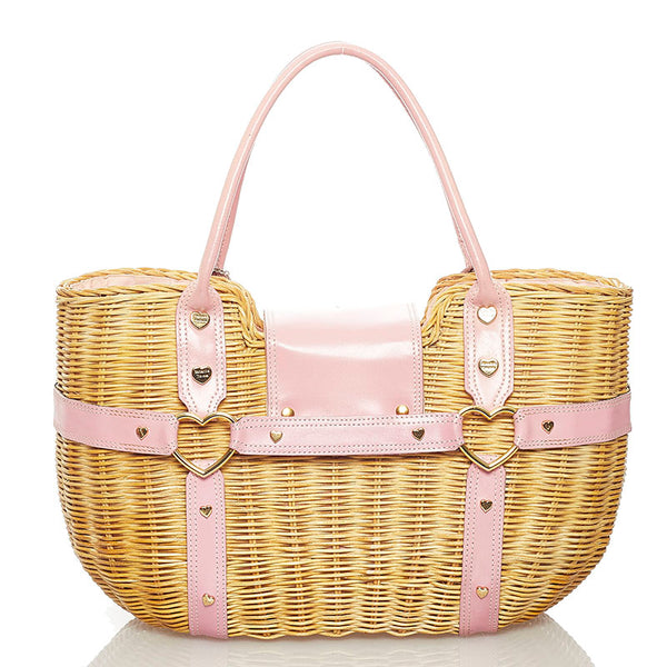 サマンサタバサ ハート ベージュ ピンク ラタン レザー ハンドバッグ かごバッグ レディース Samantha Thavasa 【中古】