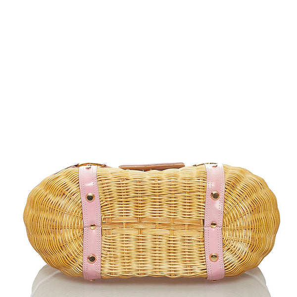 サマンサタバサ ハート ベージュ ピンク ラタン レザー ハンドバッグ かごバッグ レディース Samantha Thavasa 【中古】