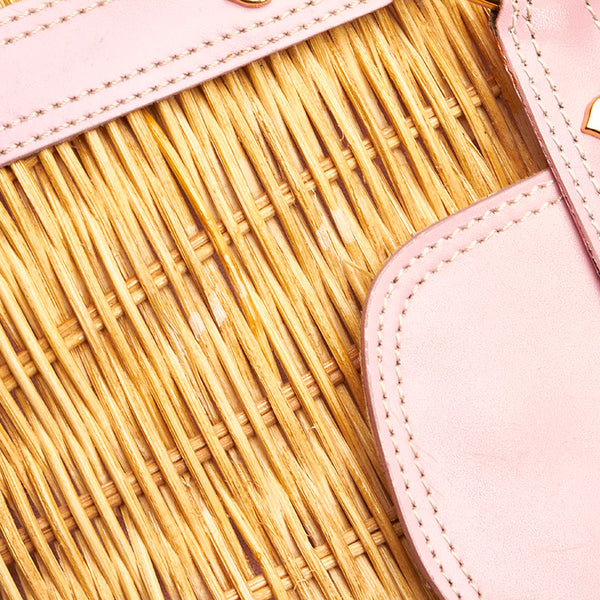 サマンサタバサ ハート ベージュ ピンク ラタン レザー ハンドバッグ かごバッグ レディース Samantha Thavasa 【中古】