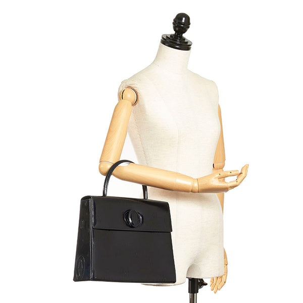 カルティエ ハッピーバースデー ハンドバッグ ブラック エナメル レディース CARTIER 【中古】