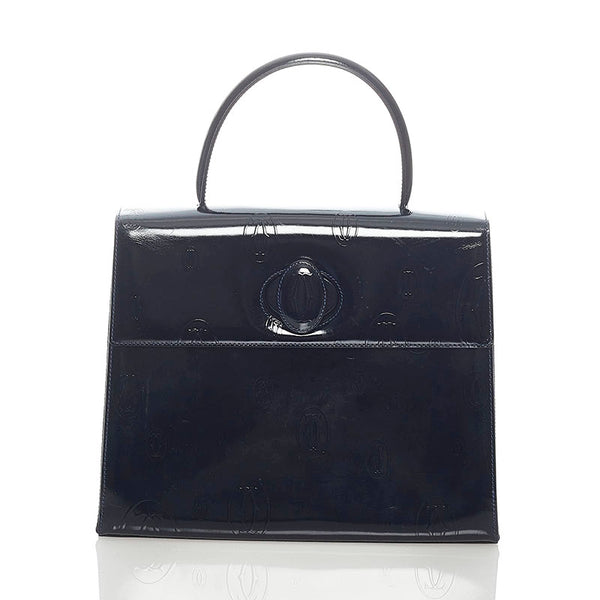 カルティエ ハッピーバースデー ハンドバッグ ブラック エナメル レディース CARTIER 【中古】