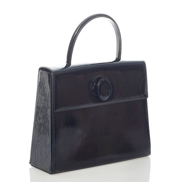 カルティエ ハッピーバースデー ハンドバッグ ブラック エナメル レディース CARTIER 【中古】