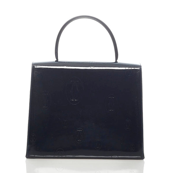 カルティエ ハッピーバースデー ハンドバッグ ブラック エナメル レディース CARTIER 【中古】