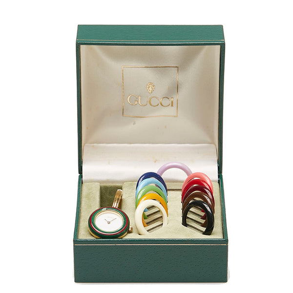 グッチ チェンジヘゼル 11/12.2 ゴールド メッキ 腕時計 レディース GUCCI クオーツ ホワイト文字盤 【中古】