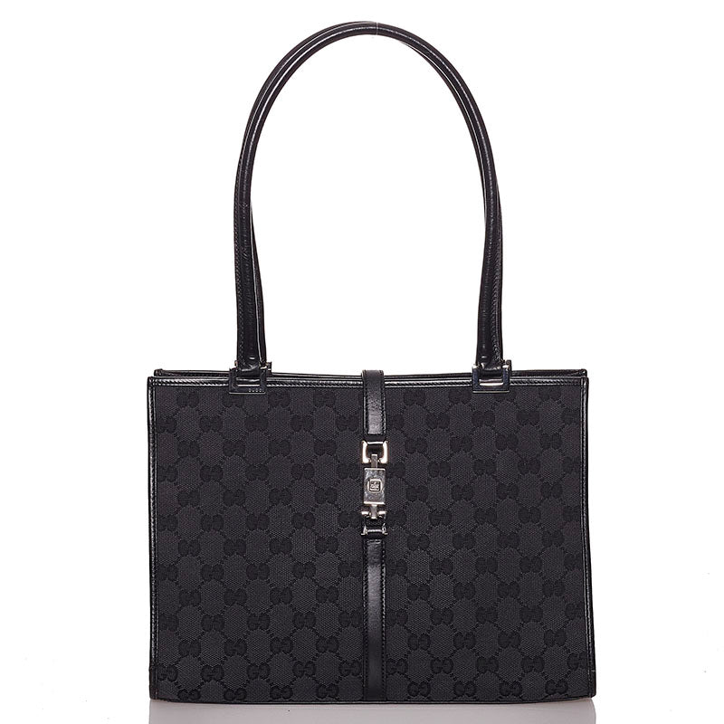 グッチ GGキャンバス ジャッキー 002 1073 ブラック キャンバス レザー 肩掛け ショルダーバッグ レディース GUCCI 【中古】