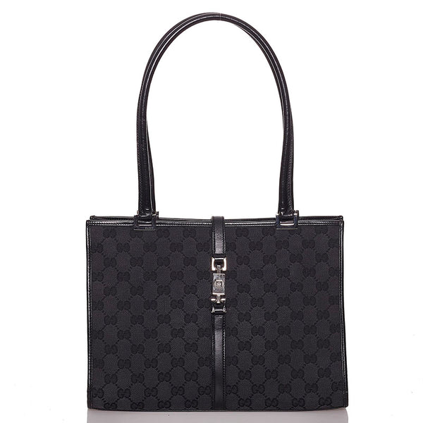 グッチ GGキャンバス ジャッキー 002 1073 ブラック キャンバス レザー 肩掛け ショルダーバッグ レディース GUCCI 【中古】