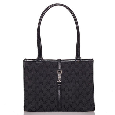 グッチ GGキャンバス ジャッキー 002 1073 ブラック キャンバス レザー 肩掛け ショルダーバッグ レディース GUCCI 【中古】