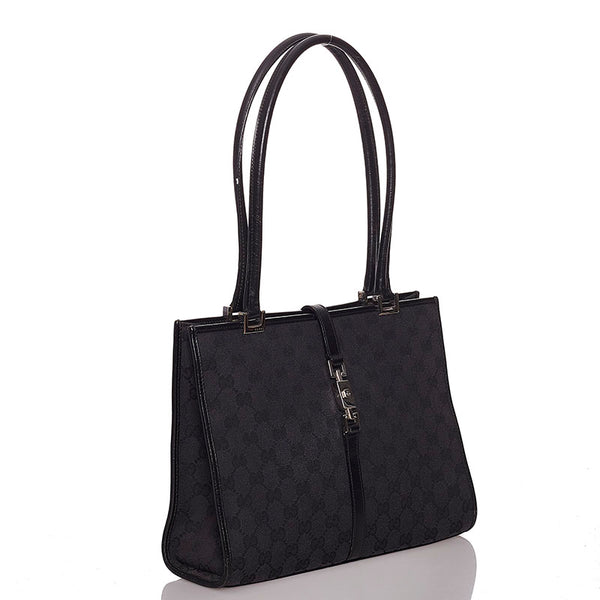 グッチ GGキャンバス ジャッキー 002 1073 ブラック キャンバス レザー 肩掛け ショルダーバッグ レディース GUCCI 【中古】