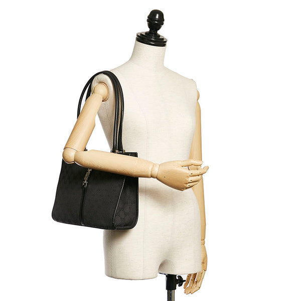 グッチ GGキャンバス ジャッキー 002 1073 ブラック キャンバス レザー 肩掛け ショルダーバッグ レディース GUCCI 【中古】