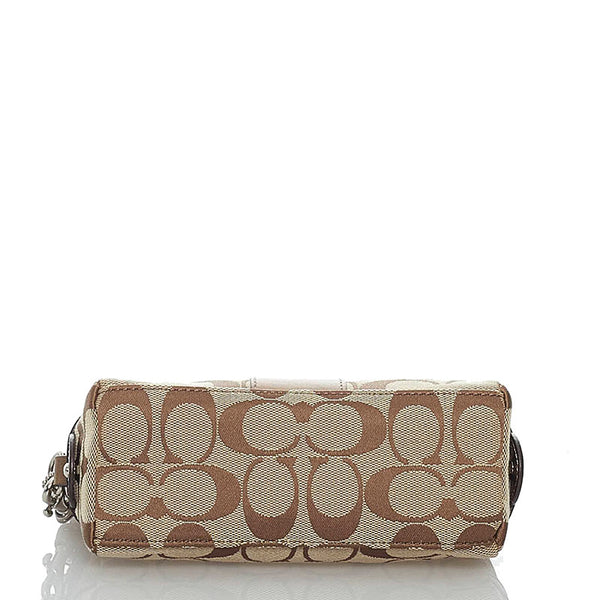 コーチ シグネチャー ベージュ キャンバス レザー ポーチ レディース COACH 【中古】