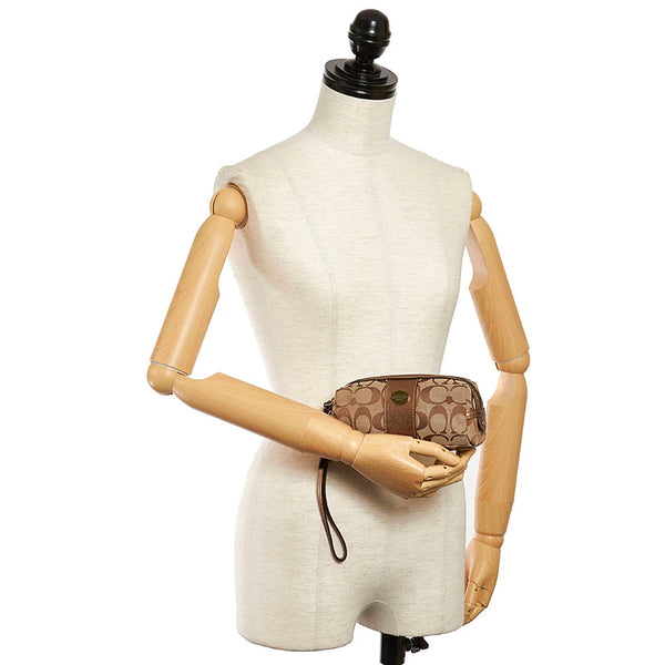 コーチ シグネチャー ベージュ キャンバス レザー ポーチ レディース COACH 【中古】