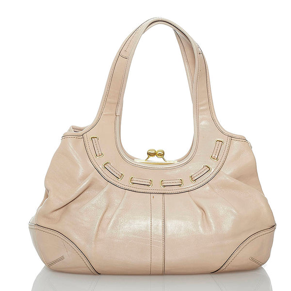 コーチ ショルダーバッグ E0869 ベージュ レザー レディース COACH 【中古】