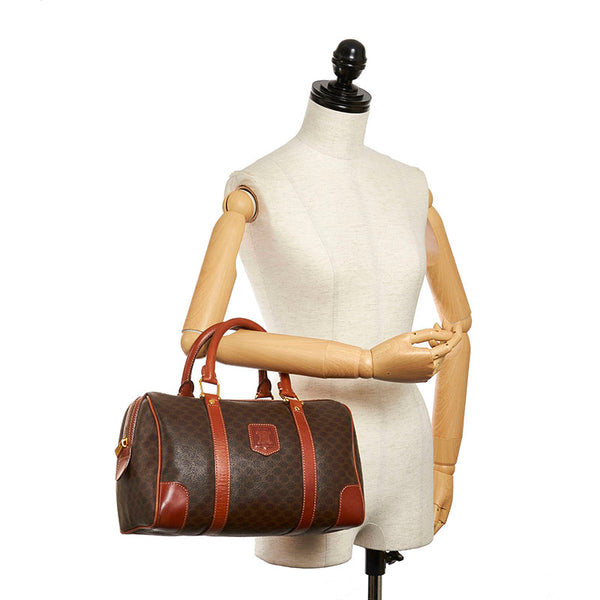 セリーヌ マカダム ブラウン PVC レザー ハンドバッグ ミニボストン レディース CELINE 【中古】