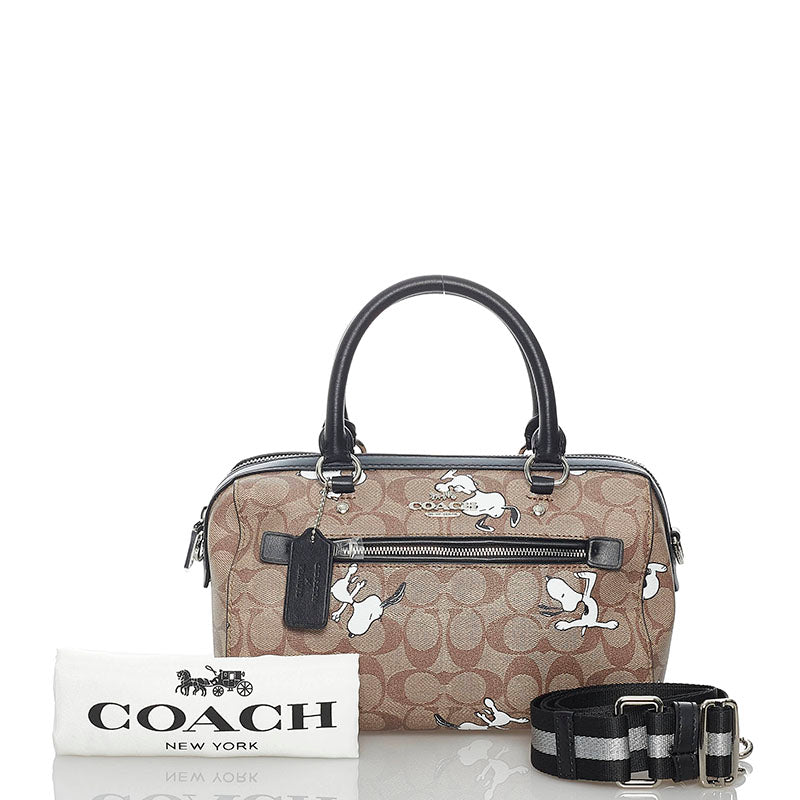 コーチ シグネチャー スヌーピー C4118 ブラウン PVC レザー ハンドバッグ ショルダーバッグ 2WAY レディース COACH 【中古】