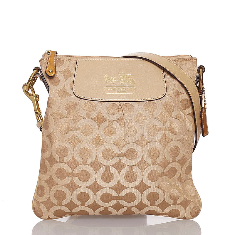 コーチ シグネチャー 斜め掛け ショルダーバッグ 41992 ベージュ キャンバス レザー レディース COACH 【中古】