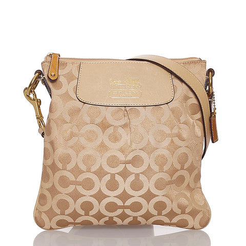 コーチ シグネチャー 斜め掛け ショルダーバッグ 41992 ベージュ キャンバス レザー レディース COACH 【中古】