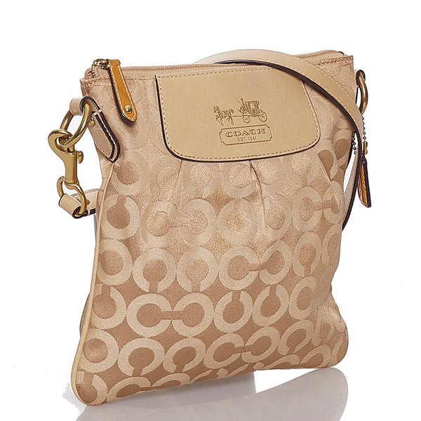 コーチ シグネチャー 斜め掛け ショルダーバッグ 41992 ベージュ キャンバス レザー レディース COACH 【中古】