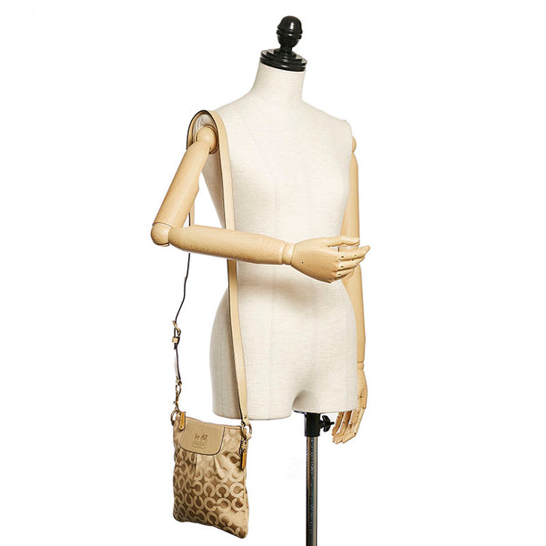 コーチ シグネチャー 斜め掛け ショルダーバッグ 41992 ベージュ キャンバス レザー レディース COACH 【中古】