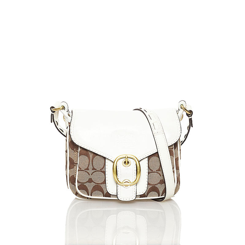 コーチ シグネチャー 斜め掛け ショルダーバッグ 11593 ブラウン ホワイト キャンバス レザー レディース COACH 【中古】