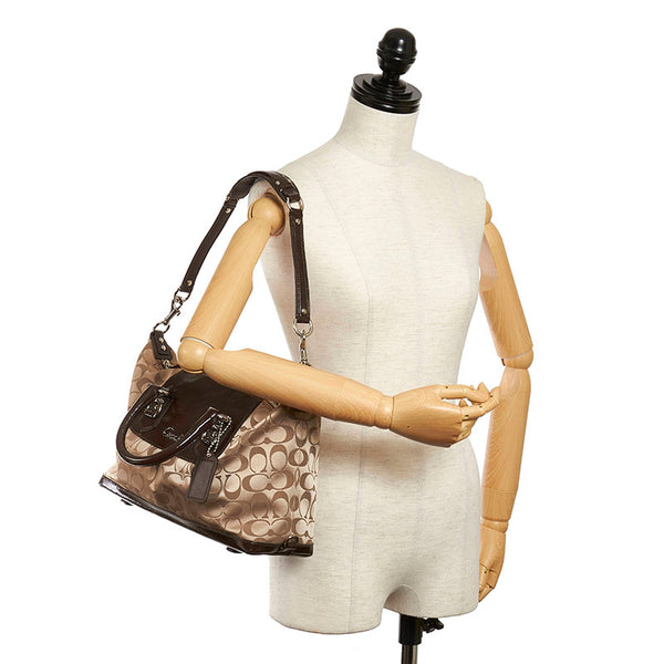 コーチ シグネチャー F15443 ブラウン ベージュ キャンバス レザー ハンドバッグ ショルダーバッグ 2WAY レディース COACH 【中古】