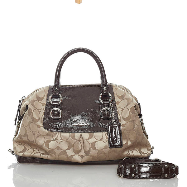 コーチ シグネチャー F15443 ブラウン ベージュ キャンバス レザー ハンドバッグ ショルダーバッグ 2WAY レディース COACH 【中古】