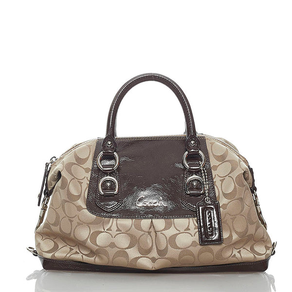 コーチ シグネチャー F15443 ブラウン ベージュ キャンバス レザー ハンドバッグ ショルダーバッグ 2WAY レディース COACH 【中古】