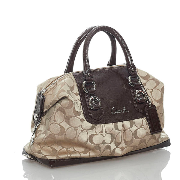 コーチ シグネチャー F15443 ブラウン ベージュ キャンバス レザー ハンドバッグ ショルダーバッグ 2WAY レディース COACH 【中古】