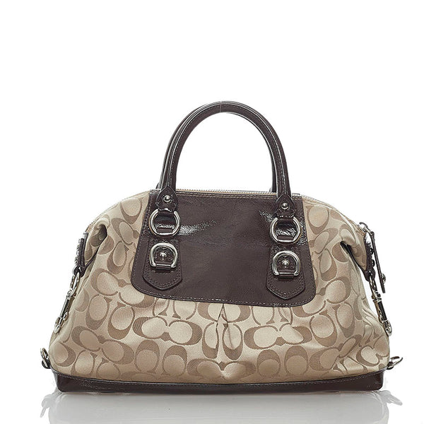 コーチ シグネチャー F15443 ブラウン ベージュ キャンバス レザー ハンドバッグ ショルダーバッグ 2WAY レディース COACH 【中古】