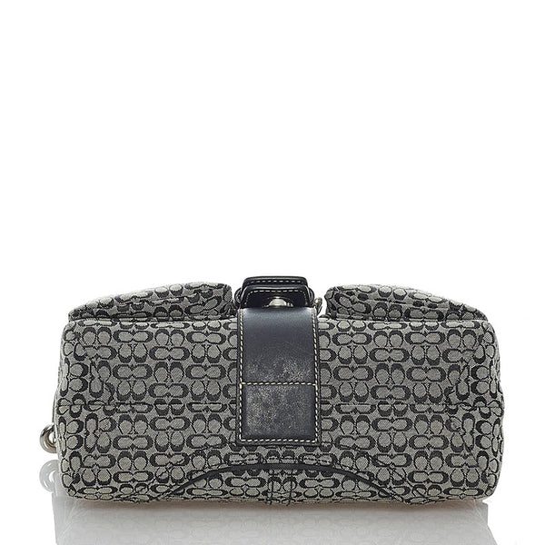 コーチ シグネチャー 1466 ブラック キャンバス レザー 斜め掛け ショルダーバッグ レディース COACH 【中古】