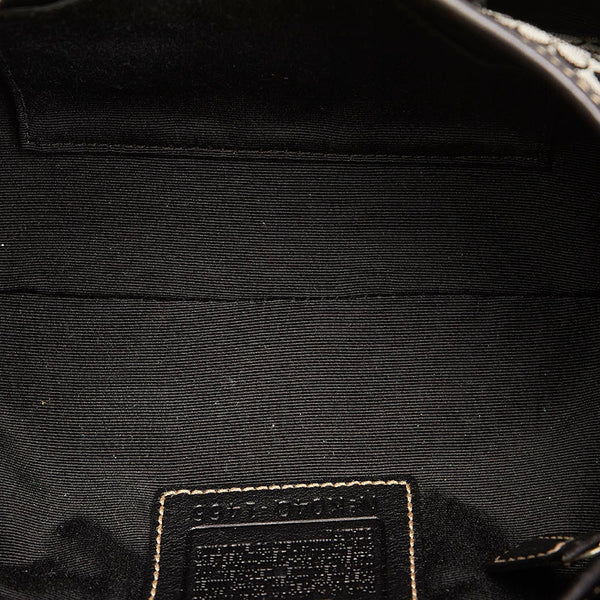 コーチ シグネチャー 1466 ブラック キャンバス レザー 斜め掛け ショルダーバッグ レディース COACH 【中古】