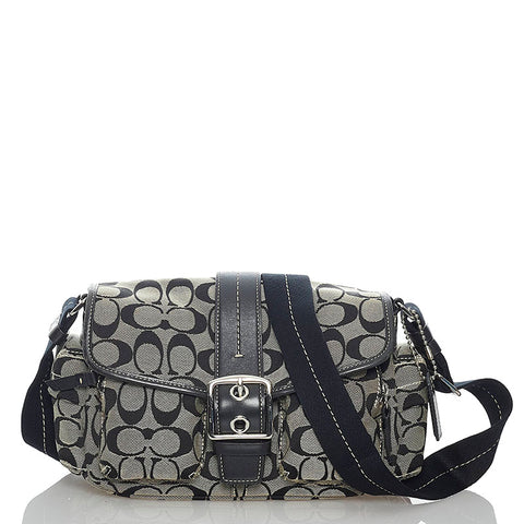 コーチ シグネチャー 斜め掛け ショルダーバッグ 6835 ブラック キャンバス レザー レディース COACH 【中古】