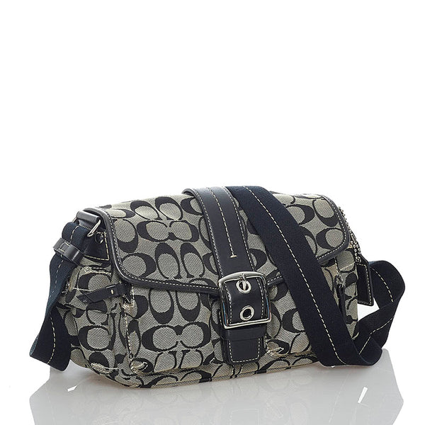 コーチ シグネチャー 斜め掛け ショルダーバッグ 6835 ブラック キャンバス レザー レディース COACH 【中古】