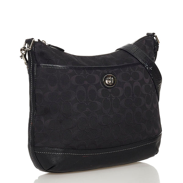 コーチ シグネチャー F24032 ブラック キャンバス レザー 斜め掛け ショルダーバッグ レディース COACH 【中古】