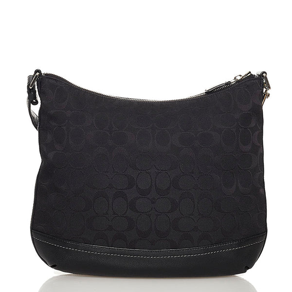 コーチ シグネチャー F24032 ブラック キャンバス レザー 斜め掛け ショルダーバッグ レディース COACH 【中古】