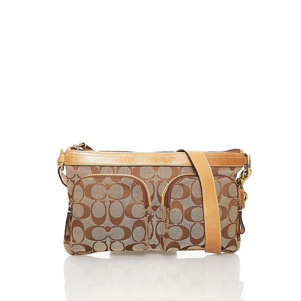 コーチ シグネチャー ウエストバッグ ショルダーバッグ 2WAY ブラウン キャンバス レザー レディース COACH 【中古】