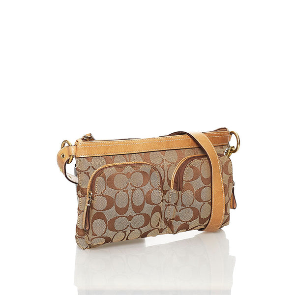 コーチ シグネチャー ウエストバッグ ショルダーバッグ 2WAY ブラウン キャンバス レザー レディース COACH 【中古】