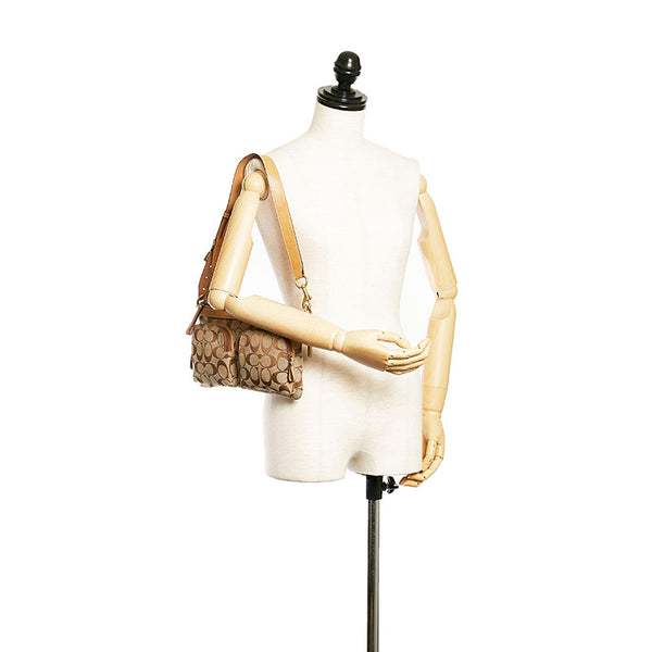 コーチ シグネチャー ウエストバッグ ショルダーバッグ 2WAY ブラウン キャンバス レザー レディース COACH 【中古】