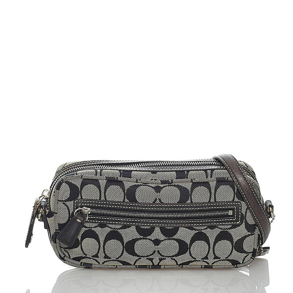 コーチ シグネチャー 6073 ブラック キャンバス レザー 斜め掛け ショルダーバッグ レディース COACH 【中古】