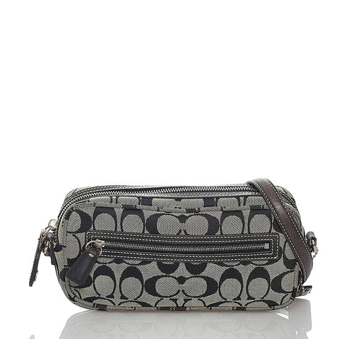 コーチ シグネチャー 6073 ブラック キャンバス レザー 斜め掛け ショルダーバッグ レディース COACH 【中古】