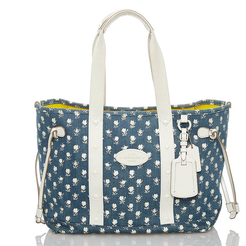 コーチ ブルー ホワイト キャンバス トートバッグ レディース COACH 【中古】