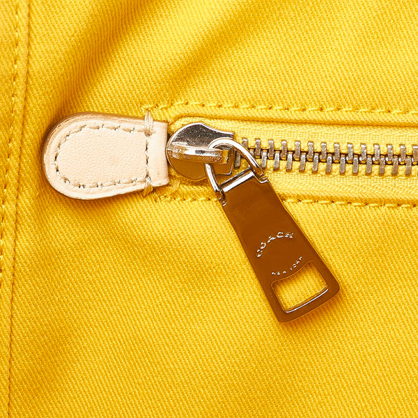 コーチ ブルー ホワイト キャンバス トートバッグ レディース COACH 【中古】