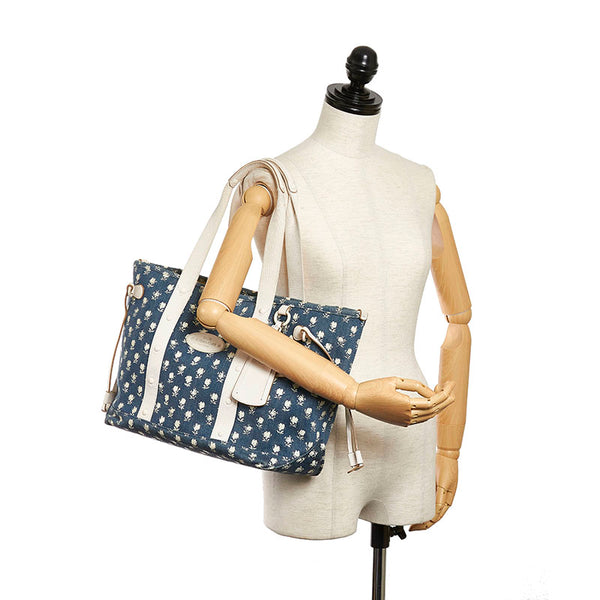 コーチ ブルー ホワイト キャンバス トートバッグ レディース COACH 【中古】