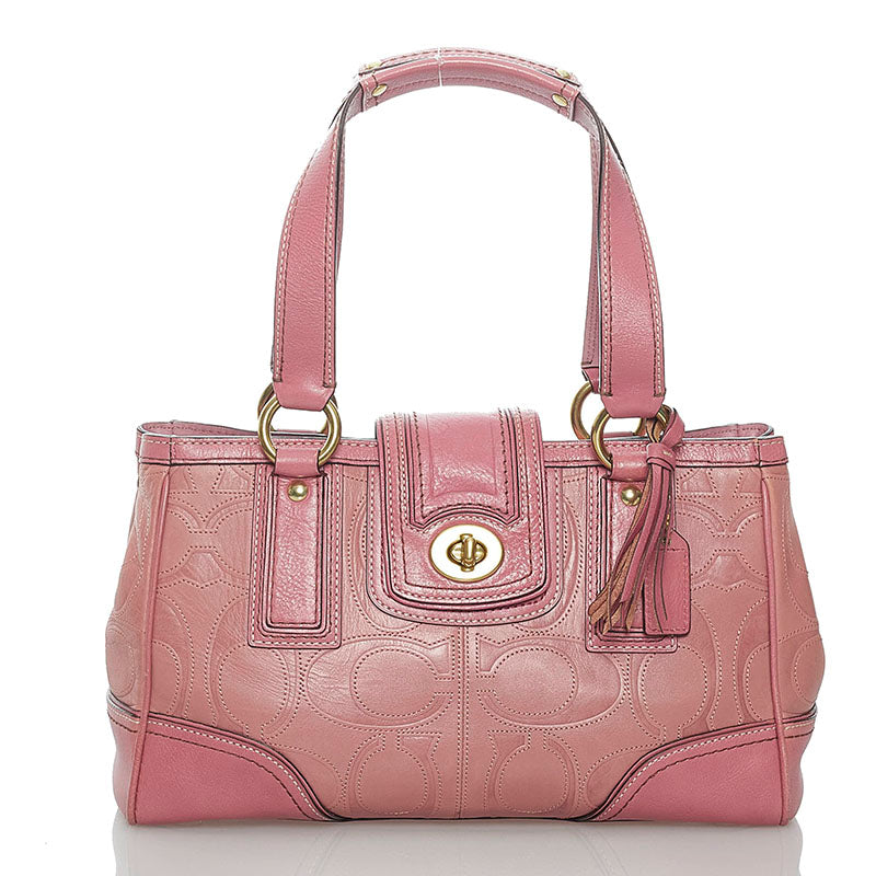 コーチ シグネチャー ハンドバッグ 12289 ピンク レザー レディース COACH 【中古】
