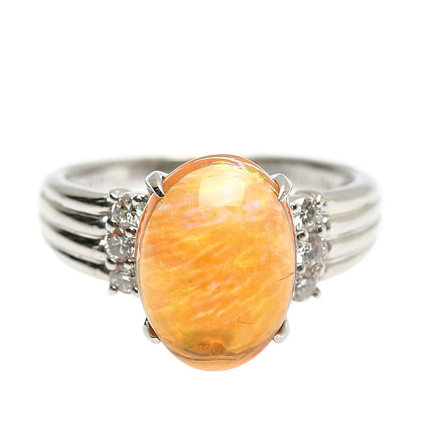 Pt900 プラチナ ファイアオパール3.91ct ダイヤ0.21ct リング 指輪 レディース 14号 【中古】