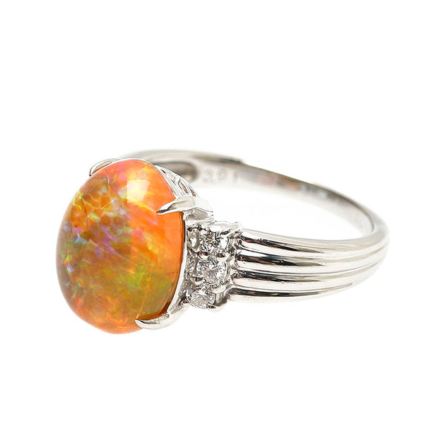 Pt900 プラチナ ファイアオパール3.91ct ダイヤ0.21ct リング 指輪 レディース 14号 【中古】