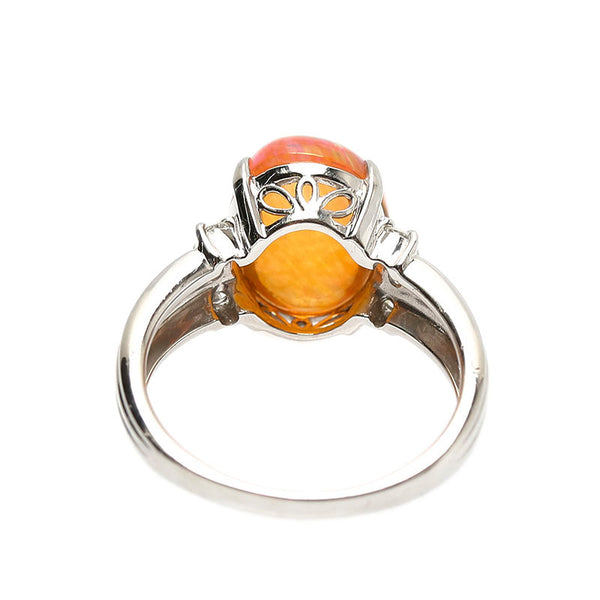 Pt900 プラチナ ファイアオパール3.91ct ダイヤ0.21ct リング 指輪 レディース 14号 【中古】