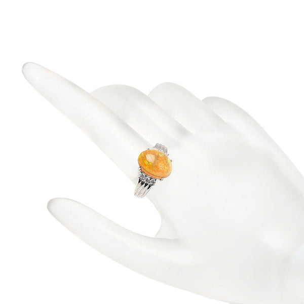 Pt900 プラチナ ファイアオパール3.91ct ダイヤ0.21ct リング 指輪 レディース 14号 【中古】