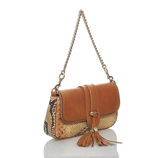 グッチ マラケシュ フリンジ 257032 ブラウン レザー パイソン チェーン ショルダーバッグ レディース GUCCI 【中古】