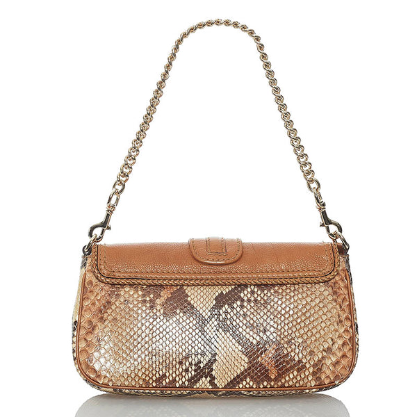 グッチ マラケシュ フリンジ 257032 ブラウン レザー パイソン チェーン ショルダーバッグ レディース GUCCI 【中古】